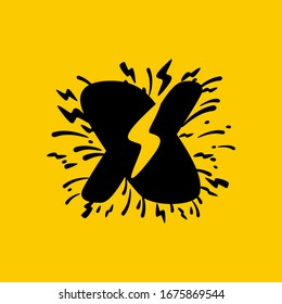 Logotipo de letra X con espacio negativo. Estilo de cosecha monocromo dibujado a mano. Tipo perfecto para etiquetas de energía, impresión de superhéroes, afiches de música rock, etc.