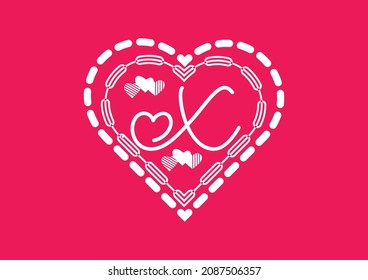 X letter logo with love icon, valentines day design template