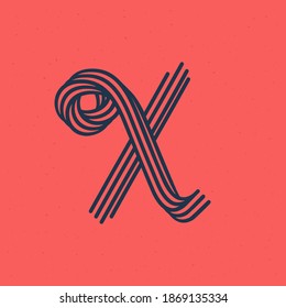Logotipo de letra X hecho de cinco líneas paralelas con textura de ruido. Estilo de forma imposible. Fuente vectorial vintage para las etiquetas boutique, titulares elegantes, afiches de joyería, tarjetas de boda, etc.
