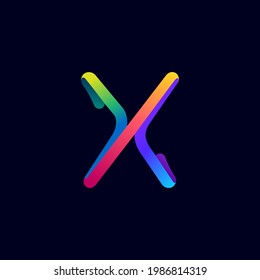 X letter logo made of multicolor gradient neon line. Vector bright icon for multimedia labels, nightlife headlines, cinema posters, casino advertisement etc.