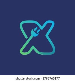 X Buchstaben Logo aus Steckkabel. Vektorgrafik für die Energieidentität, Ladeleitungen, Plakate für Elektroautos usw.