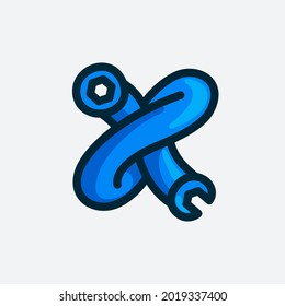 X letter logo made of a wrench. Vector typeface for repair services, tools shop identity, crafts posters, etc.