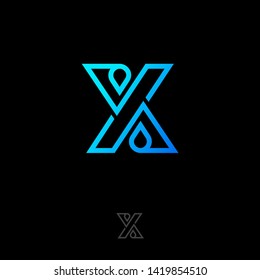 Logo de X letras. Monograma de letras X consiste en líneas y gotas, elementos cruzados. emblema de estilo lineal plano. 