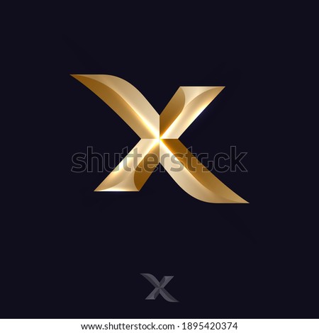 X letter logo. X monogram. Lettering. Volume gold X letter with facets. Royal, luxury style.