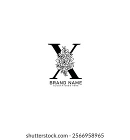 X Letter logo. X with nature beauty unique style concept. X Monogram initials perfectly for wedding invitations, greeting card, logo, poster.