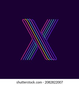 Logo de la letra X en estilo neón claro. Seis líneas delgadas coloreadas. Perfecto para los afiches de eventos de casino, emblema vivo, banner de vida nocturna e identidad futurista. 