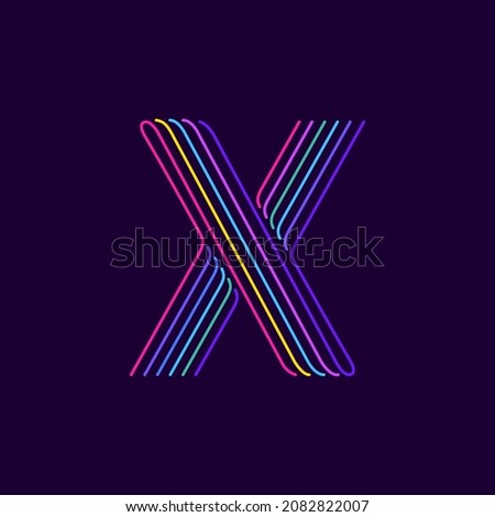 X letter logo in neon light style. Six thin lines colored font. Perfect for casino events posters, vivid emblem, nightlife banner and futuristic identity. 
