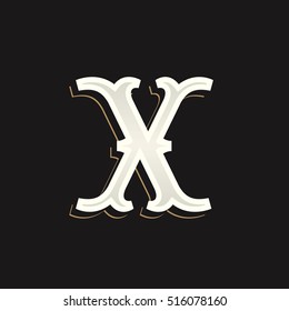 X letter logo with old serif on the dark background. Vintage vector typeface for labels, headlines, posters, cards etc.