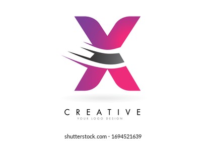 X Letter Logo with Pink and Grey Colorblock Design and Creative Cut. Creative logo design.