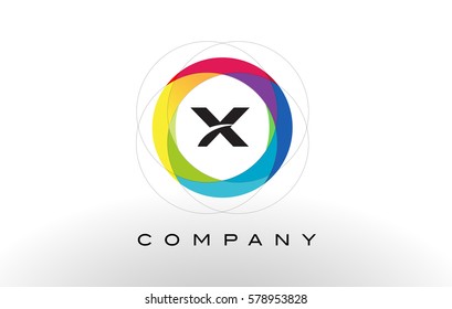 X Letter Logo with Rainbow Circle Design. Colorful Rounded Circular Letter Design 