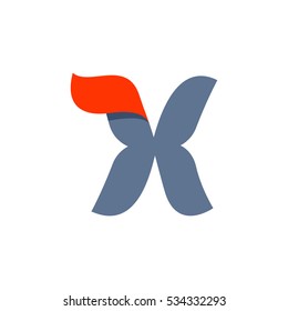X letter logo with a red flag line. Fast speed vector script type.