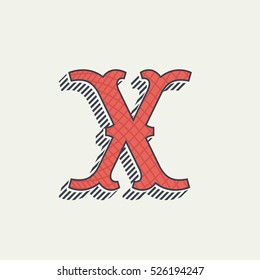 X letter logo. Retro western alphabet with line texture. Slab serif font. Vector vintage typography for your posters, sportswear, club t-shirt, banner, etc.