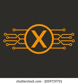X letter Logo with Round Shape golden color vector template icon