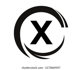 X letter Logo With Round Shape Black And White Color Victor Template 