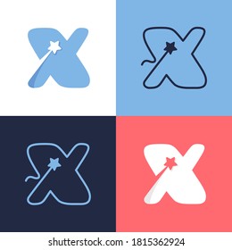 X letter logo set consisting of comet tail and negative space star icon. Perfect for energy company advertising, premium sign, success identity, etc.