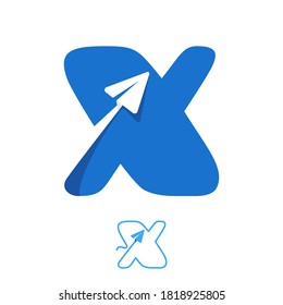 X letter logo set consisting of line and negative space paper plane icons. Designed for flight company advertising, travel sign, airways identity, etc.
