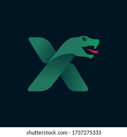 X letter logo with snake head silhouette. Vector font perfect for sport identity, danger posters and exotic company, etc.