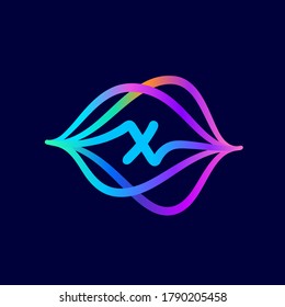 X letter logo with sound wave flow. This font is perfect for a audio technology, advertising of a multimedia company, dj posters, music identity, etc.