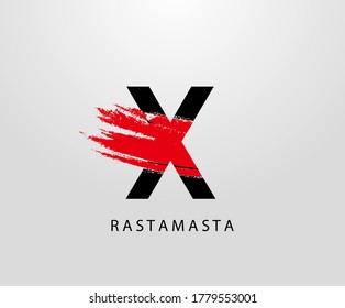 X Letter Logo With Splatter and Rasta Color. Letter X Reggae