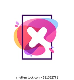 X letter logo in square frame at watercolor splash background. Vector typography for your posters, invitations, cards. 