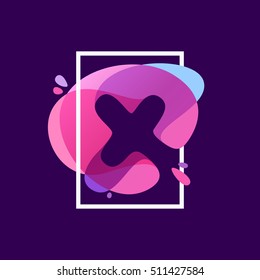 X letter logo in square frame at multicolor splash background. Vector typography for your posters, invitations, cards. 