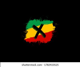 Logotipo de la letra X en forma de Grunge cuadrado con color de bandeja y rasta. Diseño de iconos de estilo de reggae de letra X.