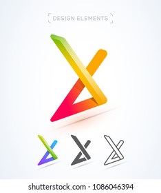 X letter logo template. Material design, origami, flat and line art style. Vector abstract Application icon