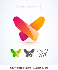 X letter logo template. Material design, origami, flat and line art style. Vector abstract Application icon