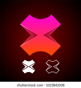 X letter logo template. Vector abstract material design, flat, line art style. Origami 3d paper shape