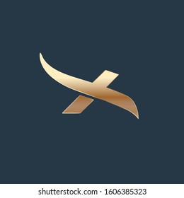 X Letter Logo Template vector icon illustration design with gold color