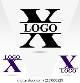 "X" letter logo; typography logo for X letter. Three alternative logos for X letter typography design. Serif font design.  Text logo studies for all alphabet letters.