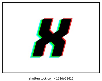 X letter logo, vector desing font .Dynamic, split-color, shadow of  number red, green, blue in black frame on white background. Eps10 illustration