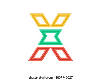 X Buchstaben Logo, Vektorgrafik-Strich-Schriftart. Slice, Schnitt-Design mit roten, grünen, gelben Farben. Für Design-Elemente, Kreativposter, Markenzeichen, Webvorlagen und mehr 