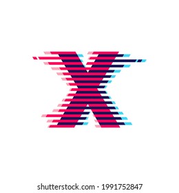 X letter logo with vibrant line glitch effect. Vector font perfect to use in your nightlife labels, expressive game screen, electronic identity.