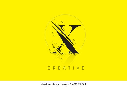 X Letter Logo with Vintage Grundge Cut Design. Destroyed Drawing Elegant Letter Icon Vector.