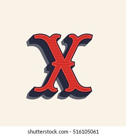 X letter logo in vintage western style. Vector font for labels, posters etc.