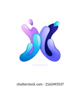 X letter logo with water waves and drops. Pure blue gradient font style. Vector design template elements for your ecology application, waste recycling identity, spa posters or mineral water branding.