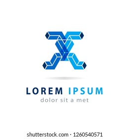X letter logotype design. Creative icons template, modern geometric symbol blue colors