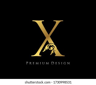 X Letter Luxury Gold Design . Graceful style. Calligraphic beautiful logo. Vintage drawn emblem for book design, brand name, letter stamp, Restaurant, Boutique, Hotel.  