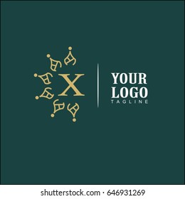 X Letter Luxury Logo. Simple and elegant floral design logo, Elegant linear luxury vector for brand identity