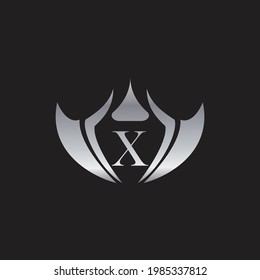 X  Letter Luxury Silver Shield Logo Design.