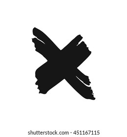 X. Letter X made with ink. Black cross. Mark grunge style. vector