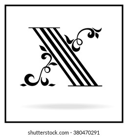 X. Letter X made with leaves. Vector illustration