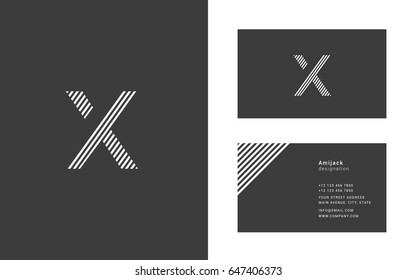 X letter narrow line logo with Business card template