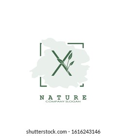 X Letter Nature Floral Logo icon. Abstract vector logo design concept naturally floral leaf with square line shape and letter for initial or business identity.