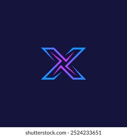 X letter in neon cyber style with blue and pink gradient.