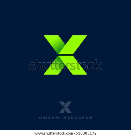 X letter. Origami style. Monogram consists of two bended paper strips.