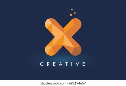 X Letter With Origami Triangles Logo. Creative Yellow Orange Origami Design Letters.