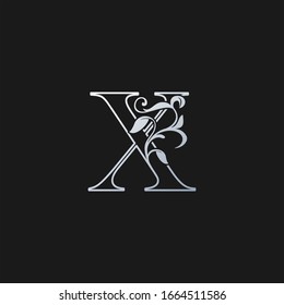 X Letter   Outline  Initial Nature Tropical Leaf logo Icon. Silver classy color logo icon vector design concept monogram vintage luxury.