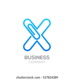 X letter from paper clip alphabet.Business and education logo concept